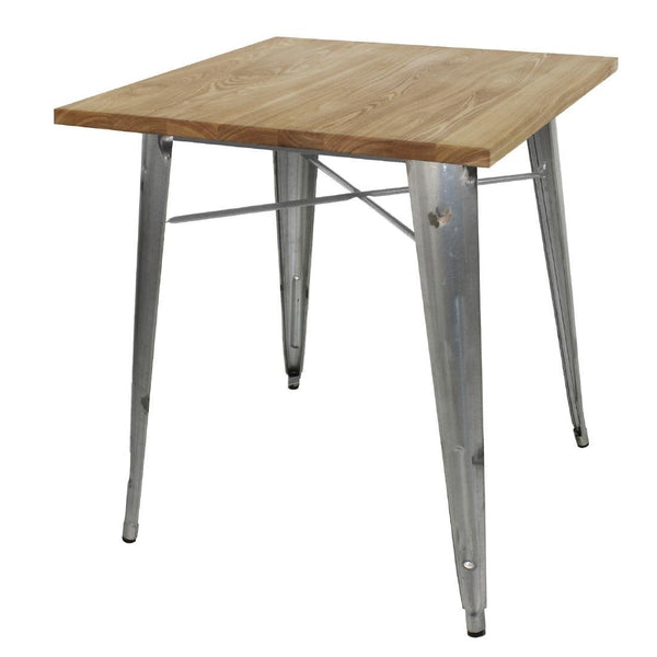 Bolero 700mm Square Steel Bistro Table with Wooden Top (Galvanised) GM632 - Whisk Hospitality - GM632