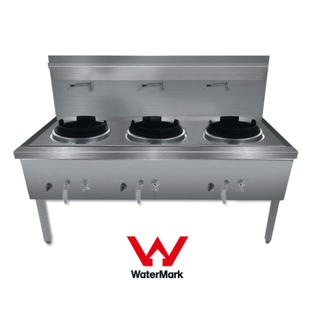 Gasmax Stainless Steel Waterless LPG Triple Wok Chimney Burner - WW - 3LC - Whisk Hospitality - WW-3LC