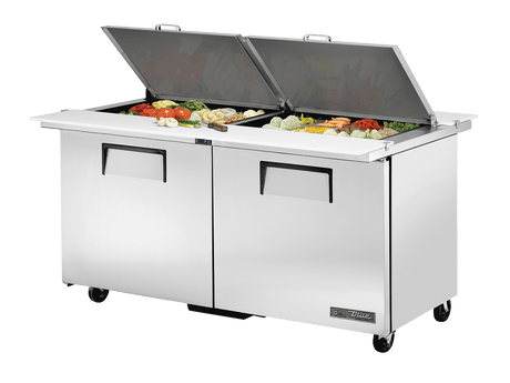 True Refrigeration Dual - Sided Prep Table 24x 1/6 Top Pans 2 Solid Swing Doors - TSSU - 60 - 24M - B - DS - ST - HC - Whisk Hospitality - TSSU-60-24M-B-DS-ST-HC