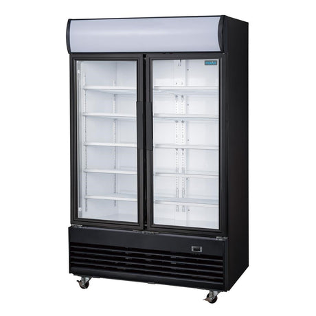 Polar G - Series Upright Display Cooler with Light Box Double Hinged Door - Black GM813 - A - Whisk Hospitality - GM813-A