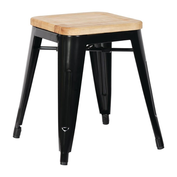 Bolero Steel Bistro Low Stool with Wooden Seatpad (Black) (Pack 4) GM635 - Whisk Hospitality - GM635