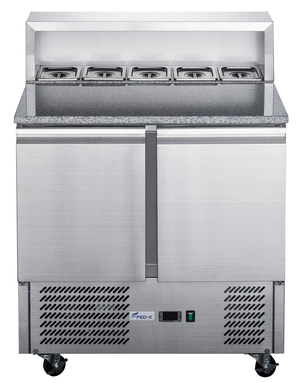 FED-X Two Door Salad Prep Fridge with Marble Top - XGNS900E - Whisk Hospitality - XGNS900E