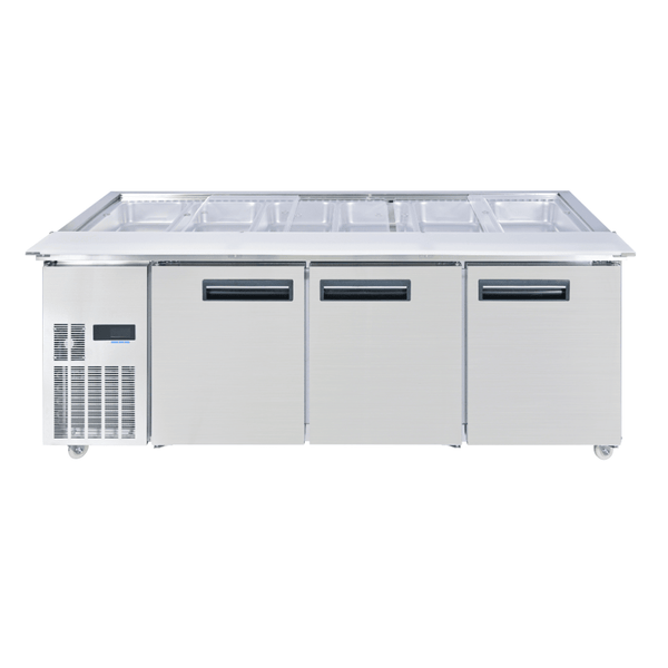Thermaster Three Door Cold Bench Salad Station 6x1/1 GN Pans PG210FA - XB - Whisk Hospitality - PG210FA-XB