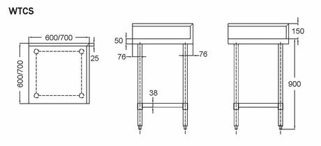 Mixrite FLAT TOP WORK BENCH WTCS W 600 X D 600 X H 900 WTCS6B - Whisk Hospitality - WTCS6B