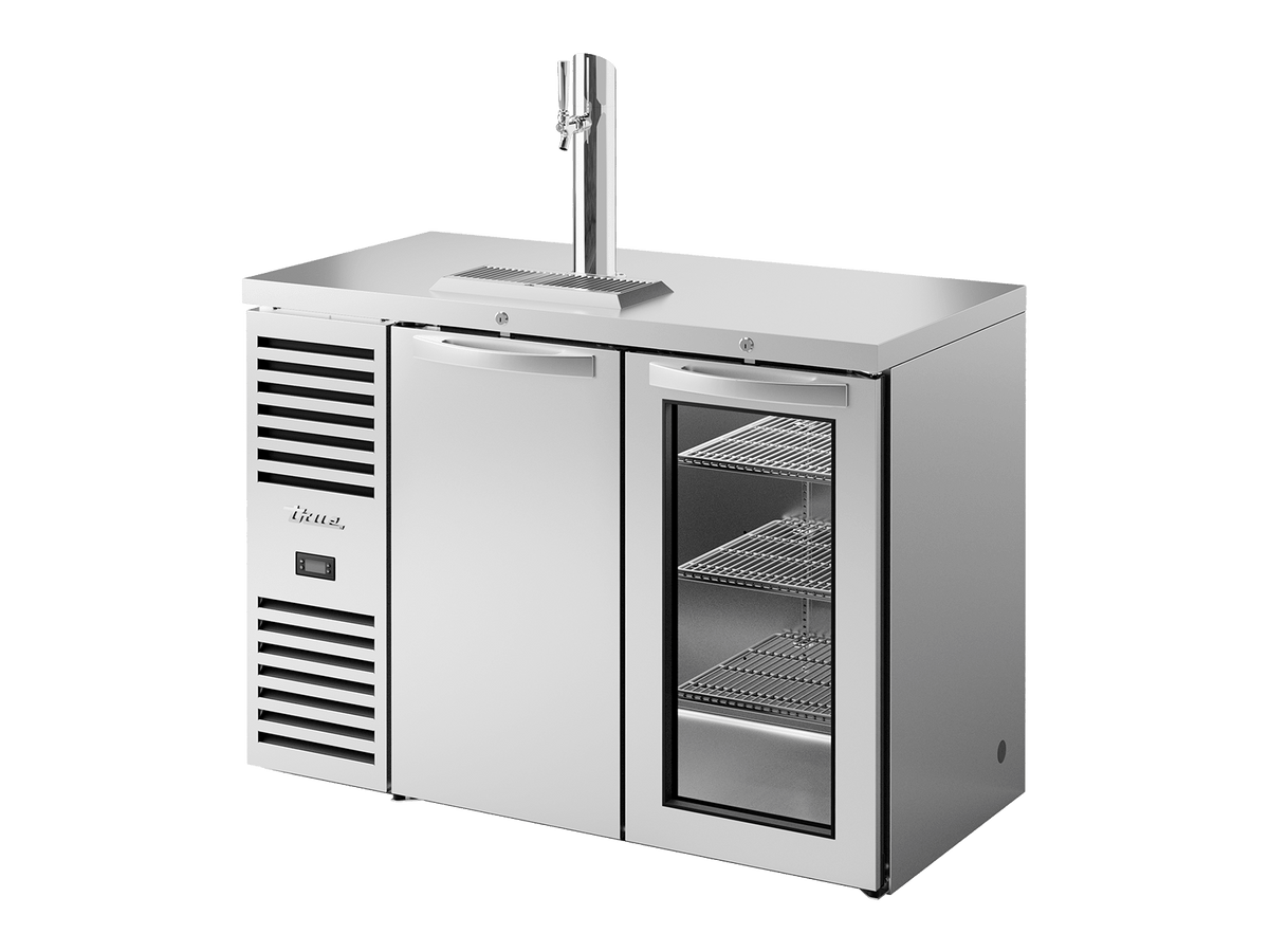 True Refrigeration Keg Chiller / Dispenser Stainless Steel Ext 1 Solid Swing Door + 1 Glass Swing Door - TDR48 - RISZ1 - L - S - SG - 2 - Whisk Hospitality - TDR48-RISZ1-L-S-SG-2