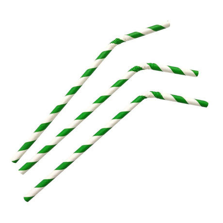 Fiesta Compostable Bendy Paper Straw Green Stripe - 210mm 6mm (Pack 250) FB143 - Whisk Hospitality - FB143