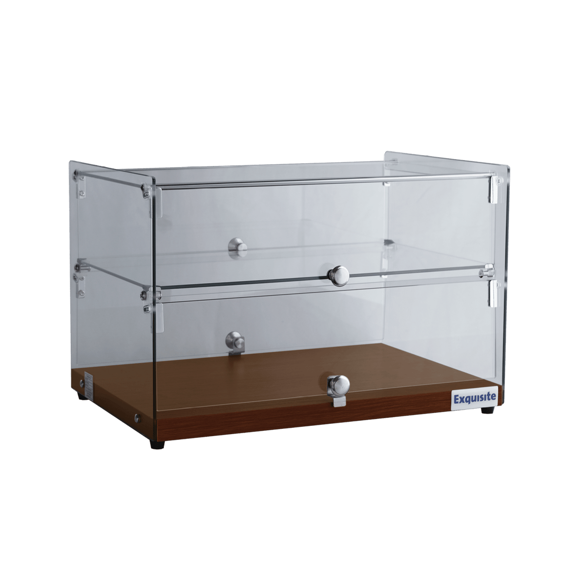 Exquisite Two Tiers Flat Glass Ambient Cake Display – Elegant Walnut - CD50-W - Whisk Hospitality - CD50-W