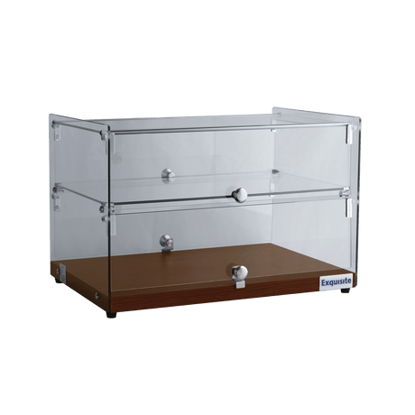 Exquisite Two Tiers Flat Glass Ambient Cake Display – Elegant Walnut - CD50-W - Whisk Hospitality - CD50-W