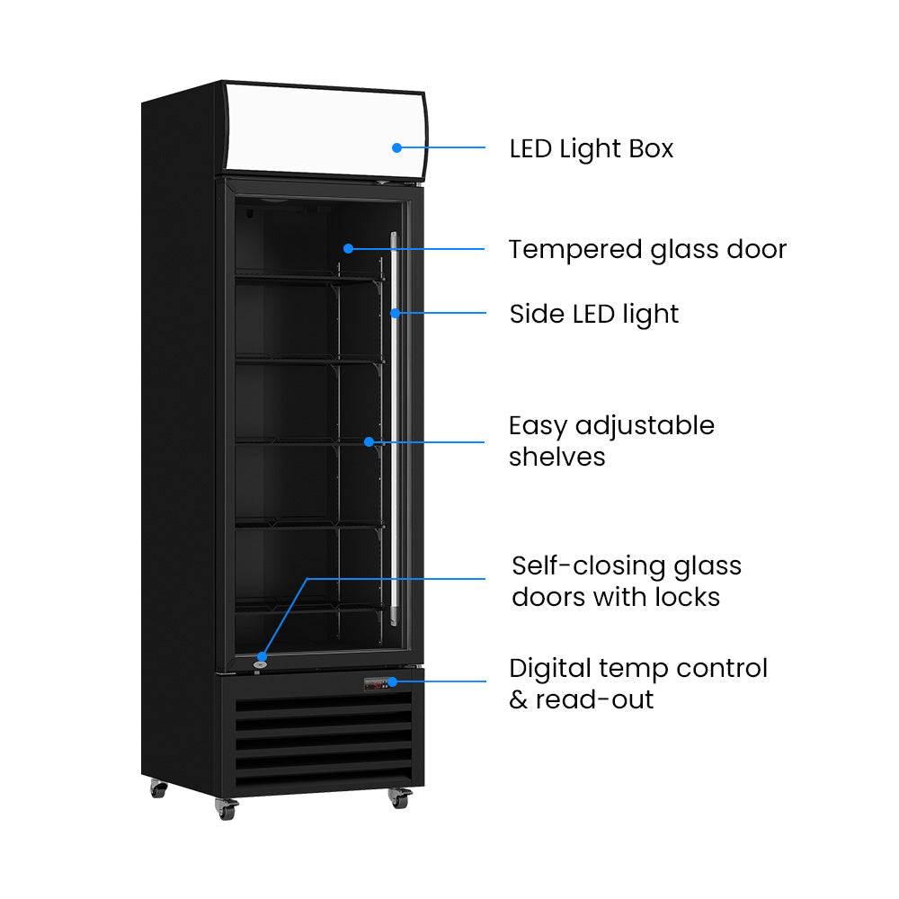 Thermaster Single Glass Door Black Colourbond Upright Drink Fridge - LG - 540BP - Whisk Hospitality - LG-540BP