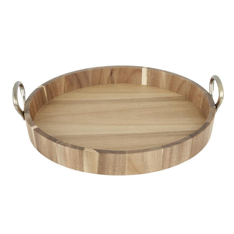 Olympia Round Tray Acacia Wood With Metal Handle - 440x405x100mm HX393 - Whisk Hospitality - HX393