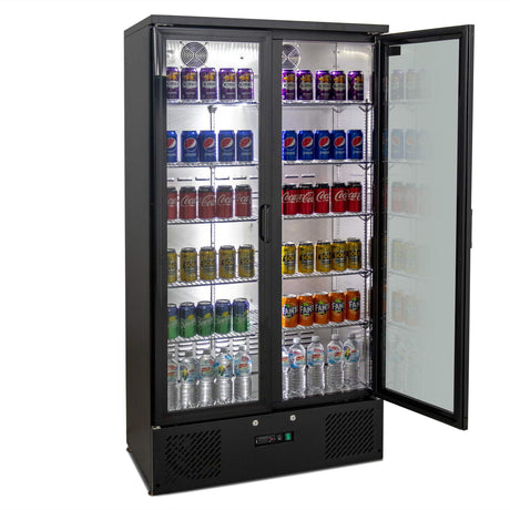 AG 477L Upright Double Glass Door Display / Backbar Fridge - Black B500G - Whisk Hospitality - B500G