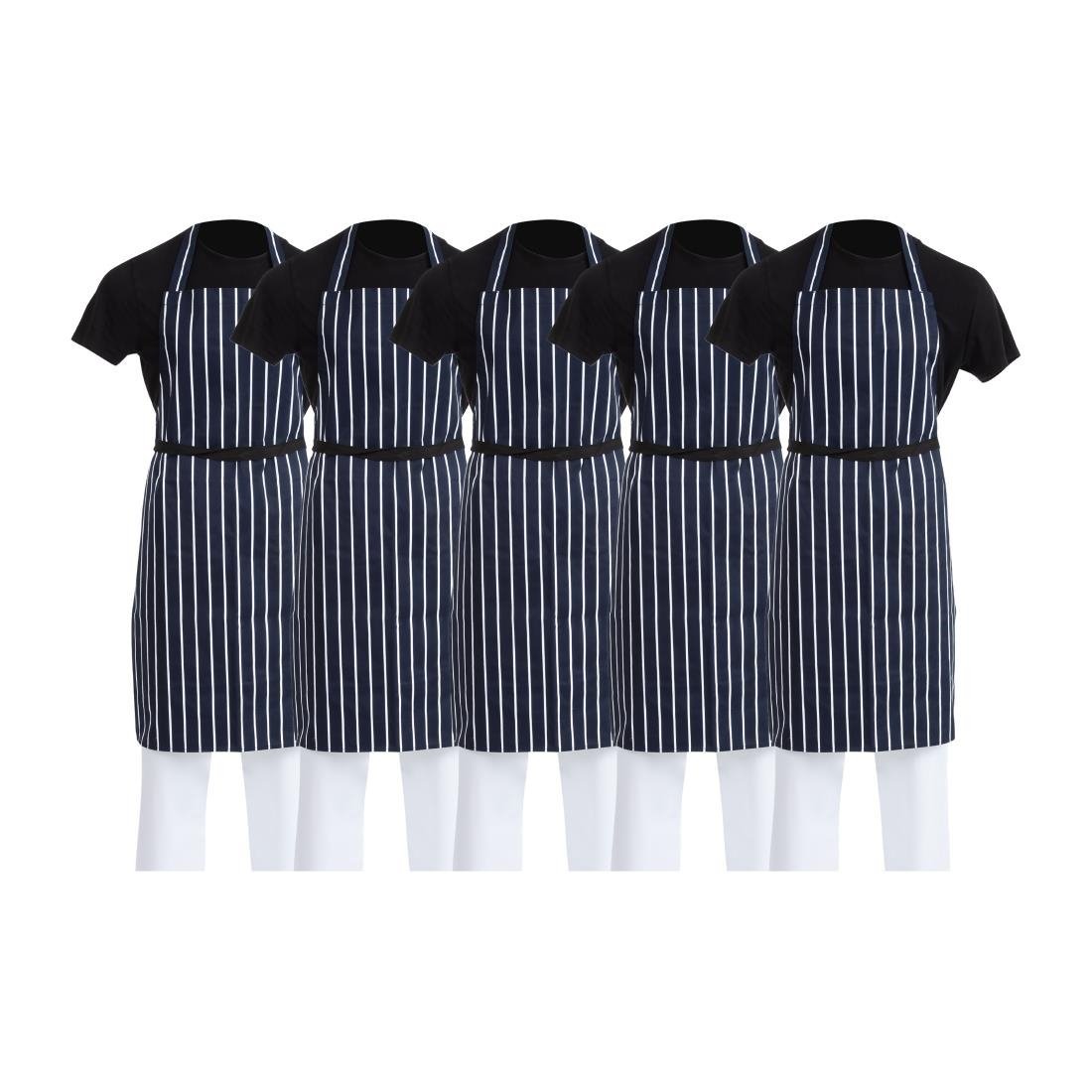 EDLP Whites Bib Apron Blue/White Butchers Stripe - A530 (Pack 5) SA820 - Whisk Hospitality - SA820
