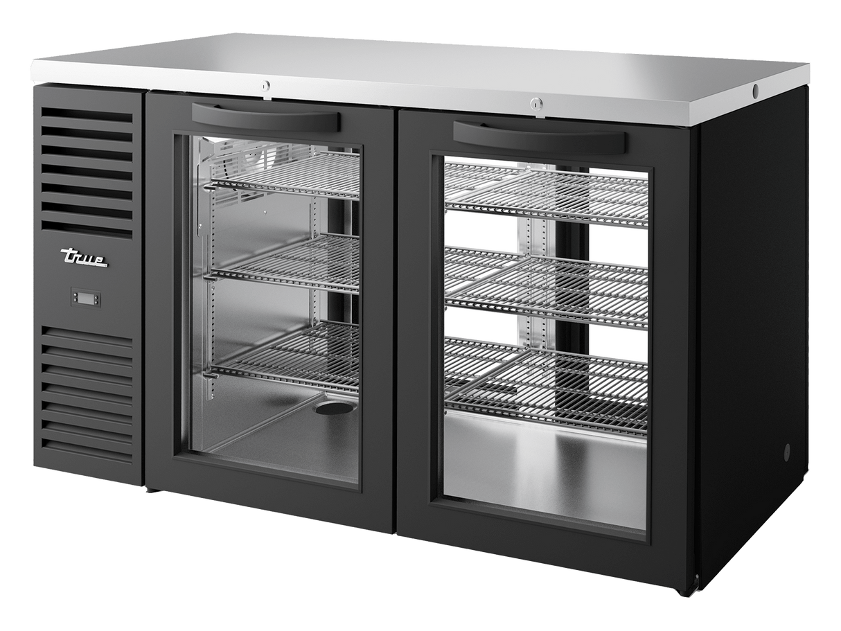True Refrigeration Pass - Thru Bar Refrigerator Black Ext 2 Glass Swing Doors Front 2 Glass Swing Doors Rear - TBR60 - PTSZ1 - L - B - GG - GG - 2 - Whisk Hospitality - TBR60-PTSZ1-L-B-GG-GG-2