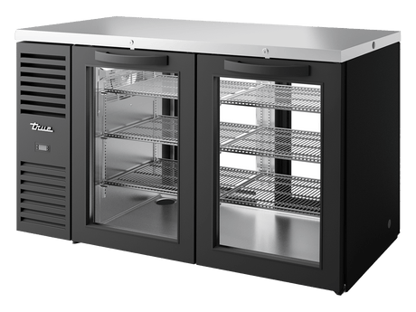 True Refrigeration Pass - Thru Bar Refrigerator Black Ext 2 Glass Swing Doors Front 2 Glass Swing Doors Rear - TBR60 - PTSZ1 - L - B - GG - GG - 2 - Whisk Hospitality - TBR60-PTSZ1-L-B-GG-GG-2