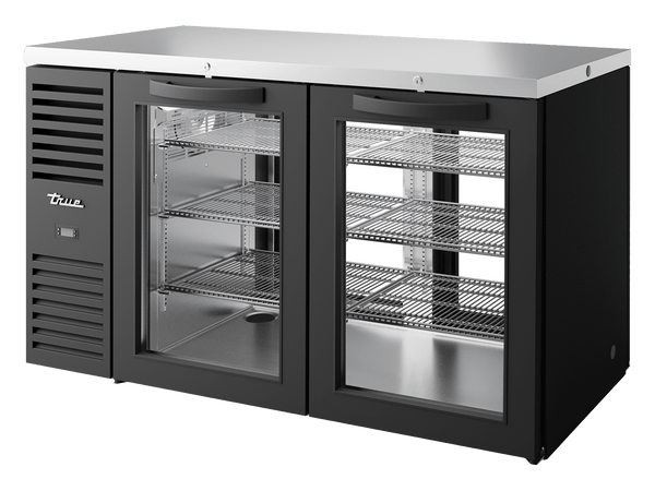 True Refrigeration Pass - Thru Bar Refrigerator Black Ext 2 Glass Swing Doors Front 2 Glass Swing Doors Rear - TBR60 - PTSZ1 - L - B - GG - GG - 2 - Whisk Hospitality - TBR60-PTSZ1-L-B-GG-GG-2