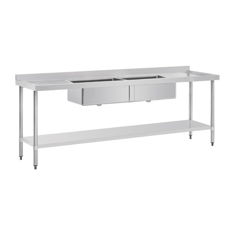 Vogue Double Bowl Sink Double Drainer - 2400mm (90mm Drain) HC909 - Whisk Hospitality - HC909