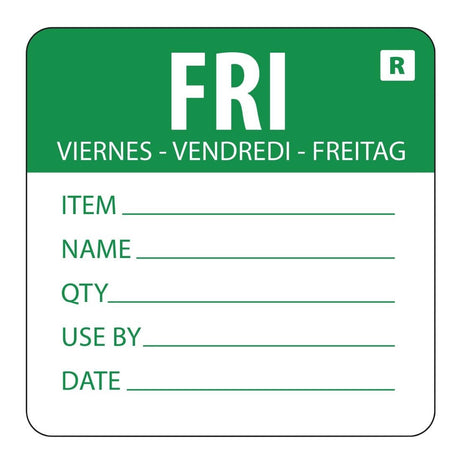 Hygiplas Day Of the Week Removable Food Prep Label Friday 2'' (Roll 500) L070 - Whisk Hospitality - L070