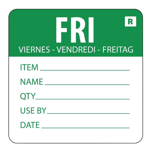Hygiplas Day Of the Week Removable Food Prep Label Friday 2'' (Roll 500) L070 - Whisk Hospitality - L070