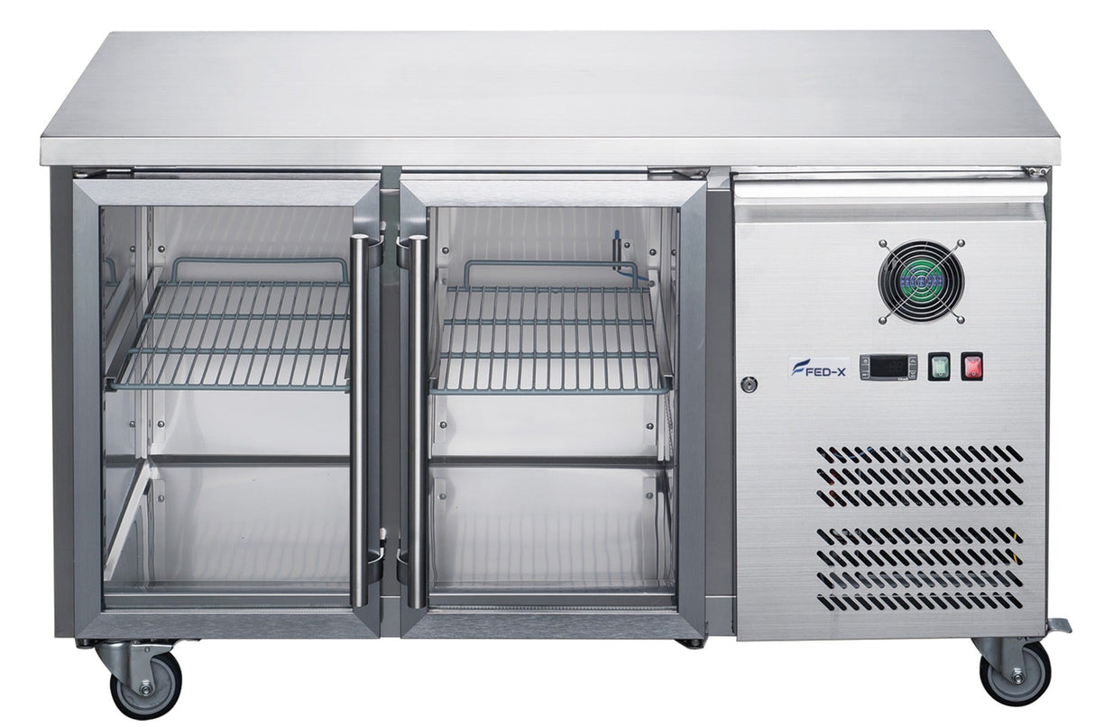 FED - X Two Glass Door Bench Fridge Stainless Steel - XUB7C13G2V - Whisk Hospitality - XUB7C13G2V