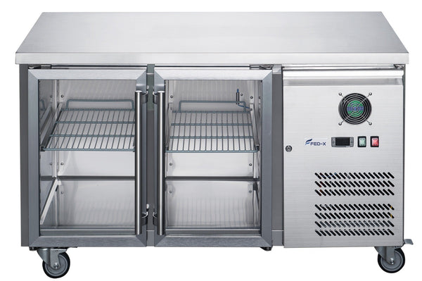 FED - X Two Glass Door Bench Fridge Stainless Steel - XUB7C13G2V - Whisk Hospitality - XUB7C13G2V