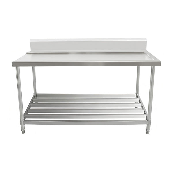 Outlet Bench with Splashback & Pipe Undershelf - Outlet on Left / 700 / AWSD-1270L - Whisk Hospitality - 622343