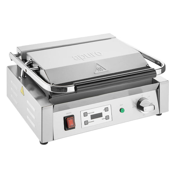 Apuro Extra Large Single Contact Grill Ribbed/Ribbed Plate CU608 - A - Whisk Hospitality - CU608-A