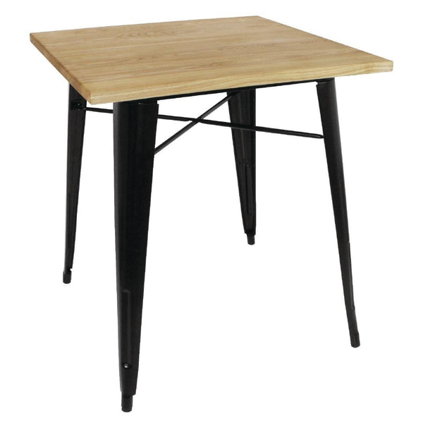 Bolero 700mm Square Steel Bistro Table with Wooden Top (Black) GM631 - Whisk Hospitality - GM631