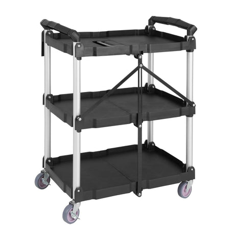Vogue 3 Tier PP Folding Trolley Black - 835x645x405mm CK113 - Whisk Hospitality - CK113