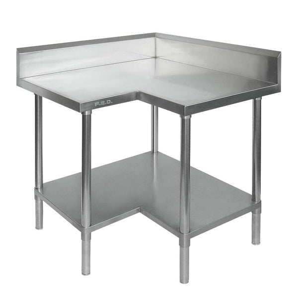 WBCB7 - 0900/A - Corner Workbench, 150mm Splashback & Undershelf 900x900x900mm - Whisk Hospitality - WBCB7-0900/A