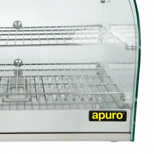 Apuro Pastry Heated Showcase Curved Glass w/Hinged Rear Doors 2 Shelves 45Ltr CK916 - A - Whisk Hospitality - CK916-A