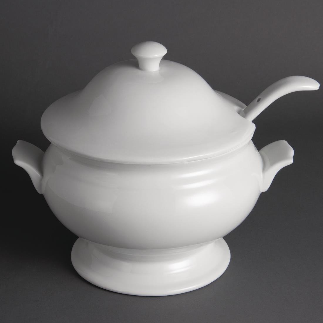 Olympia Whiteware Soup Tureen & Ladle White - 2.5Ltr 88oz 227x250mm 9x9 3/4" Y094 - Whisk Hospitality - Y094