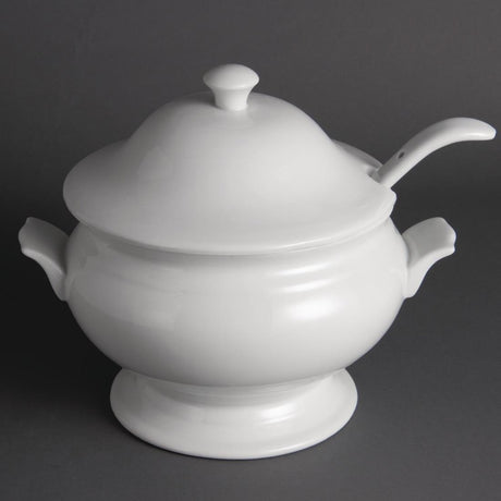 Olympia Whiteware Soup Tureen & Ladle White - 2.5Ltr 88oz 227x250mm 9x9 3/4" Y094 - Whisk Hospitality - Y094