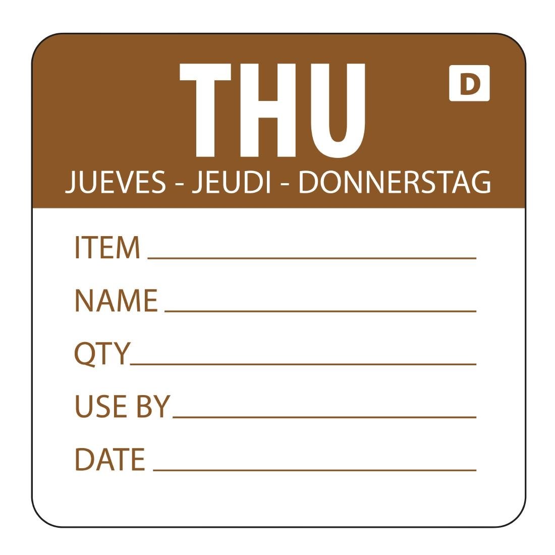 Hygiplas Day of the Week Dissolvable Food Prep Label Thursday 2'' (Roll 250) GH354 - Whisk Hospitality - GH354