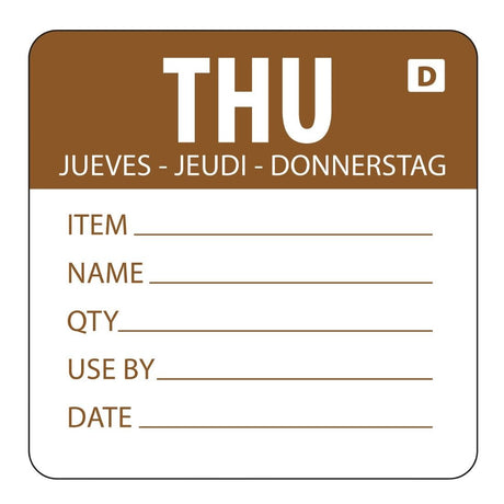 Hygiplas Day of the Week Dissolvable Food Prep Label Thursday 2'' (Roll 250) GH354 - Whisk Hospitality - GH354