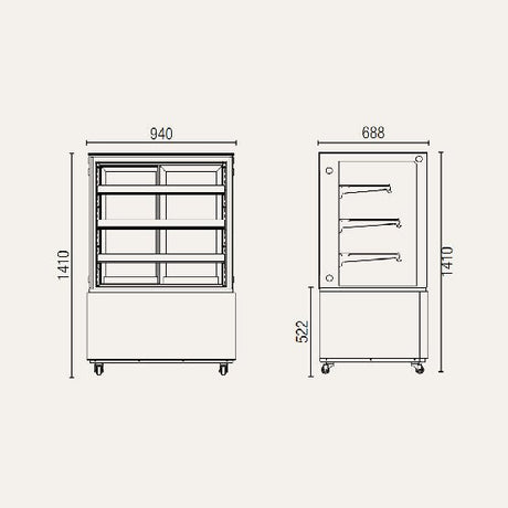 Exquisite Four Tiers Cake Display Fridge – Black finish - CDS309B - Whisk Hospitality - CDS309