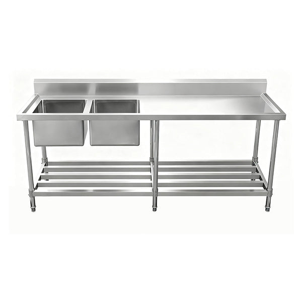 Work Bench - Double Sink with Pipe Undershelf - Left Sink / 600 / ASD-2460L - Whisk Hospitality - 622326