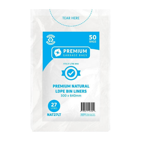 Jantex Kitchen Tidy Food Safe Garbage Bag Clear - 27Ltr (Box 50) FL883 - Whisk Hospitality - FL883