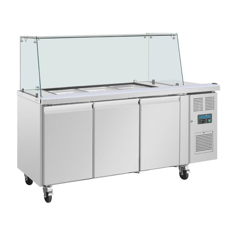 Polar U - Series GN Counter Saladette with Square Sneeze Guard - 3 Door UA018 - A - Whisk Hospitality - UA018-A