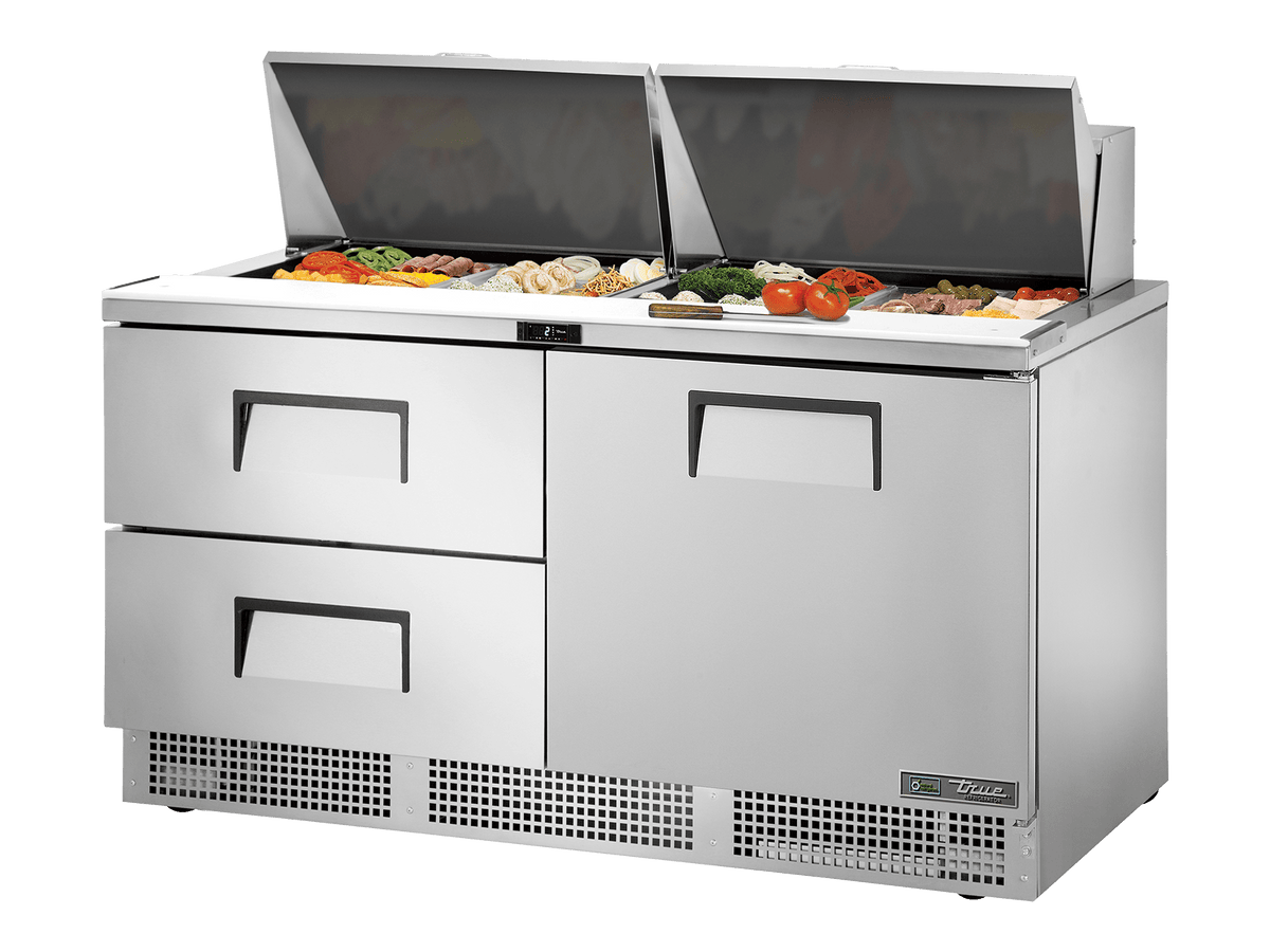 True Refrigeration Prep Table 24x 1/6 Top Pans 2 Drawers + 1 Solid Swing Door - TFP - 64 - 24M - D - 2 - HC - Whisk Hospitality - TFP-64-24M-D-2-HC