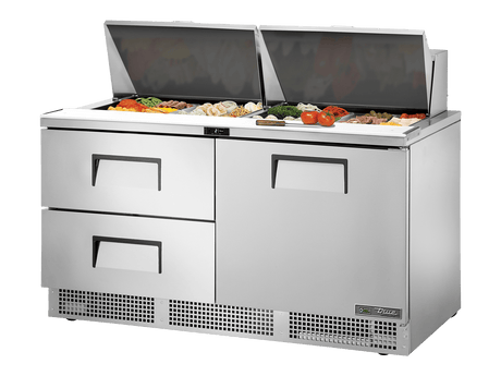 True Refrigeration Prep Table 24x 1/6 Top Pans 2 Drawers + 1 Solid Swing Door - TFP - 64 - 24M - D - 2 - HC - Whisk Hospitality - TFP-64-24M-D-2-HC