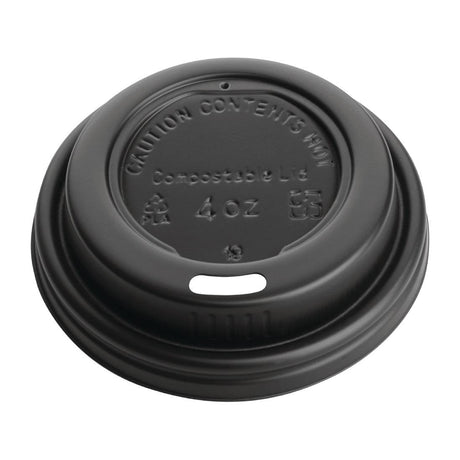 Fiesta Compostable Lid for Hot Cups - Black - 114ml (Box 1000) DY983 - Whisk Hospitality - DY983