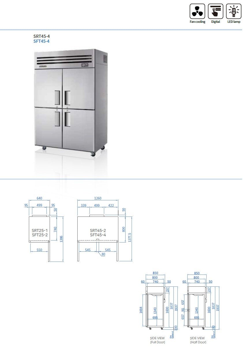 Skipio SRT45 - 4 Double Split Door Upright Storage Fridge 1210 Ltr - Whisk Hospitality - SRT45-4