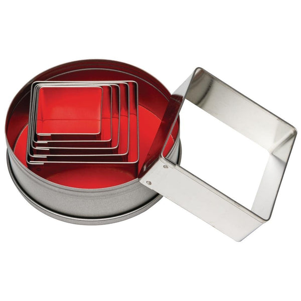 Vogue Square Plain Pastry Cutter Set Mild Steel - 100mm 4" (Pack of 6) E017 - Whisk Hospitality - E017