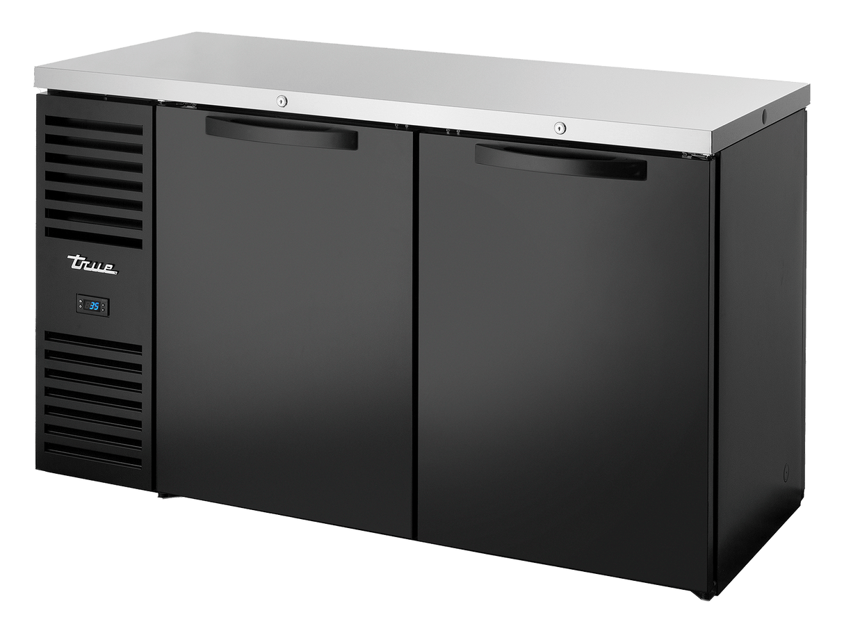 True Refrigeration Pass - Thru Bar Refrigerator Black Ext 2 Solid Swing Doors Front 2 Solid Swing Doors Rear - TBR60 - PTSZ1 - L - B - SS - SS - 2 - Whisk Hospitality - TBR60-PTSZ1-L-B-SS-SS-2