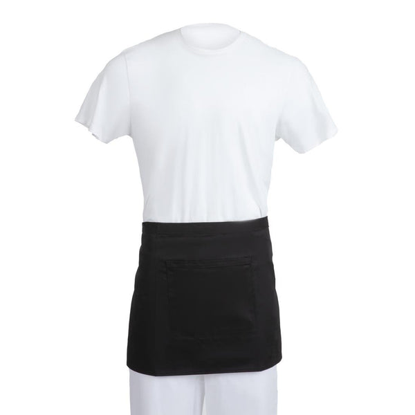 Whites Short Bistro Apron Black - 750x373mm 29.5x14.7" B131 - Whisk Hospitality - B131