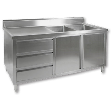 DSC - 1800R - H KITCHEN TIDY CABINET WITH DOUBLE RIGHT SINKS - Whisk Hospitality - DSC-1800R-H