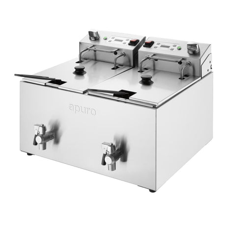 Apuro Double Electric Fryer with Timer - 2x8Ltr - 2x2.9kW CU621 - A - Whisk Hospitality - CU621-A