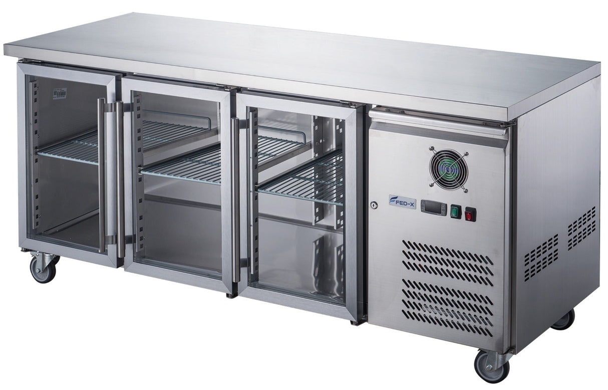 FED - X Three Glass Door Bench Fridge Stainless Steel - XUB6C18G3V - Whisk Hospitality - XUB6C18G3V