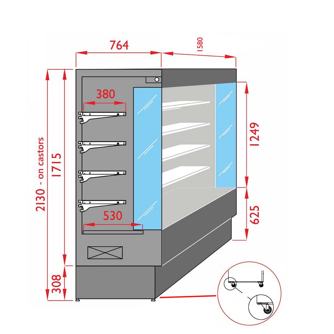 Tecnodom Open Chiller with 4 Shelves TDVC80-CA-150 - Whisk Hospitality - TDVC80-CA-150