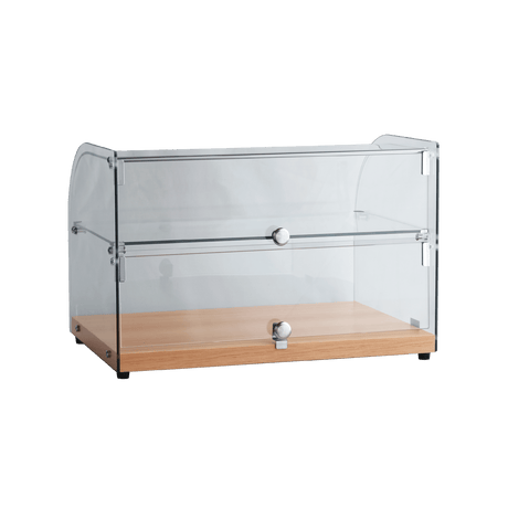Exquisite Two Tiers Curved Glass Ambient Cake Display – Natural Oak - CD45-O - Whisk Hospitality - CD45-O